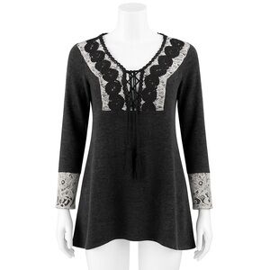 Anthropologie A'Reve Lace Trim Tunic Sweater Small Boho Tassel Knit Top
